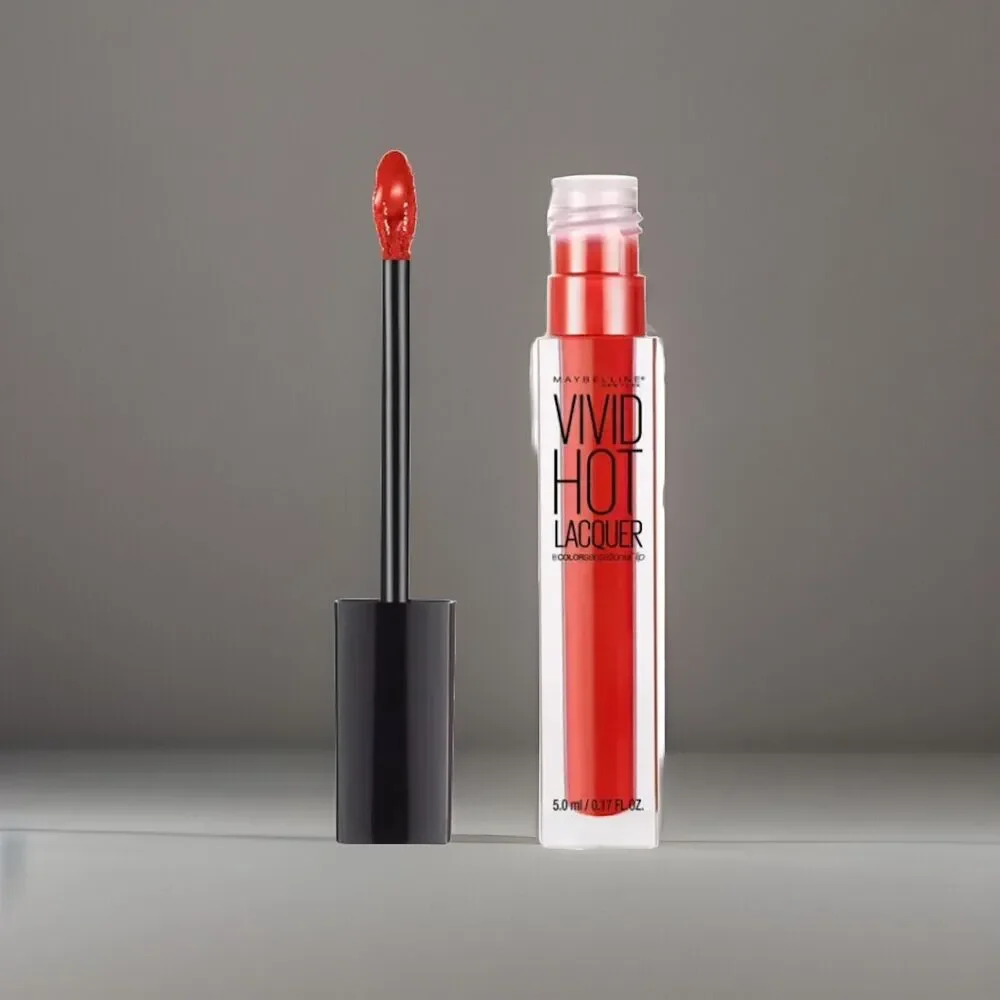 Maybelline Vivid Hot Lacquer Red Lip gloss #70 So Hot . Shine New Lips